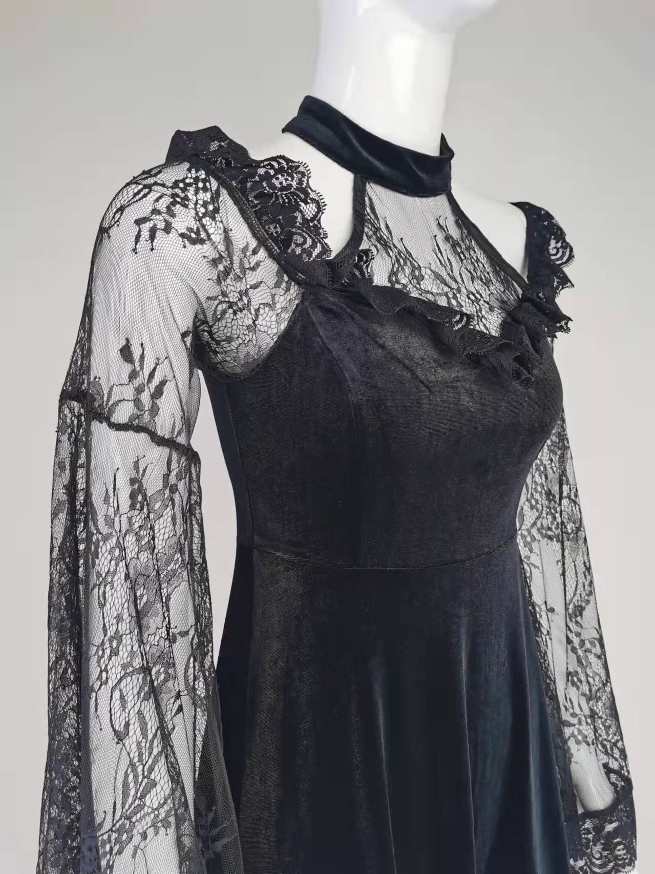 Lace Panels Gothic Milkmaid Dress - Carvan Mart