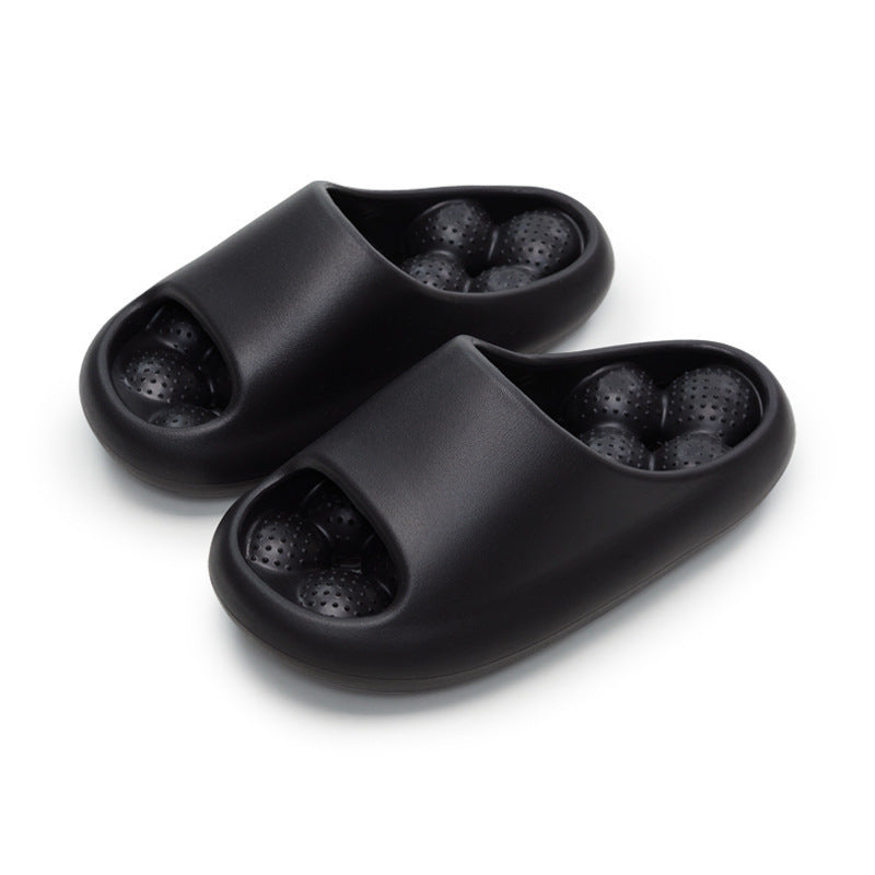 Women's Non-Slip Ball Massage Sole Slippers - Comfortable PVC House Shoes - Black - Women's Slippers - Carvan Mart