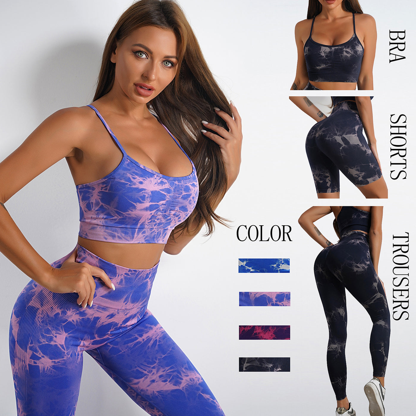 Women's Tie-dye Print Yoga Suit Fitness Sports High Waist Suit - - Active Attire - Carvan Mart