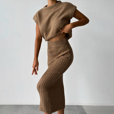 Sweater Suit Women's Sleeveless Pullover Coat Skirt - - Suits & Sets - Carvan Mart