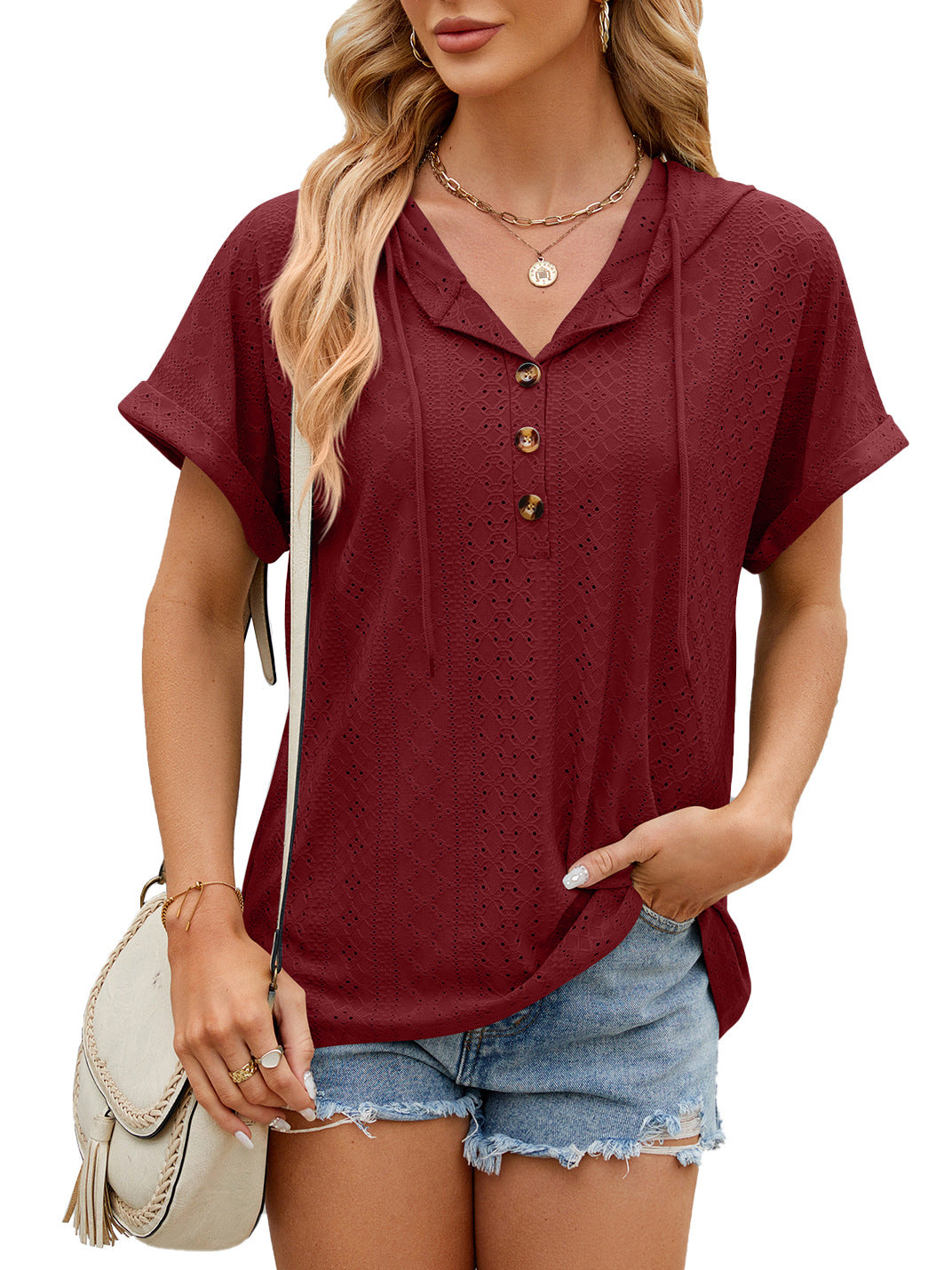 Women's T-shirt Loose Hollow Design Short-sleeve Top - Carvan Mart