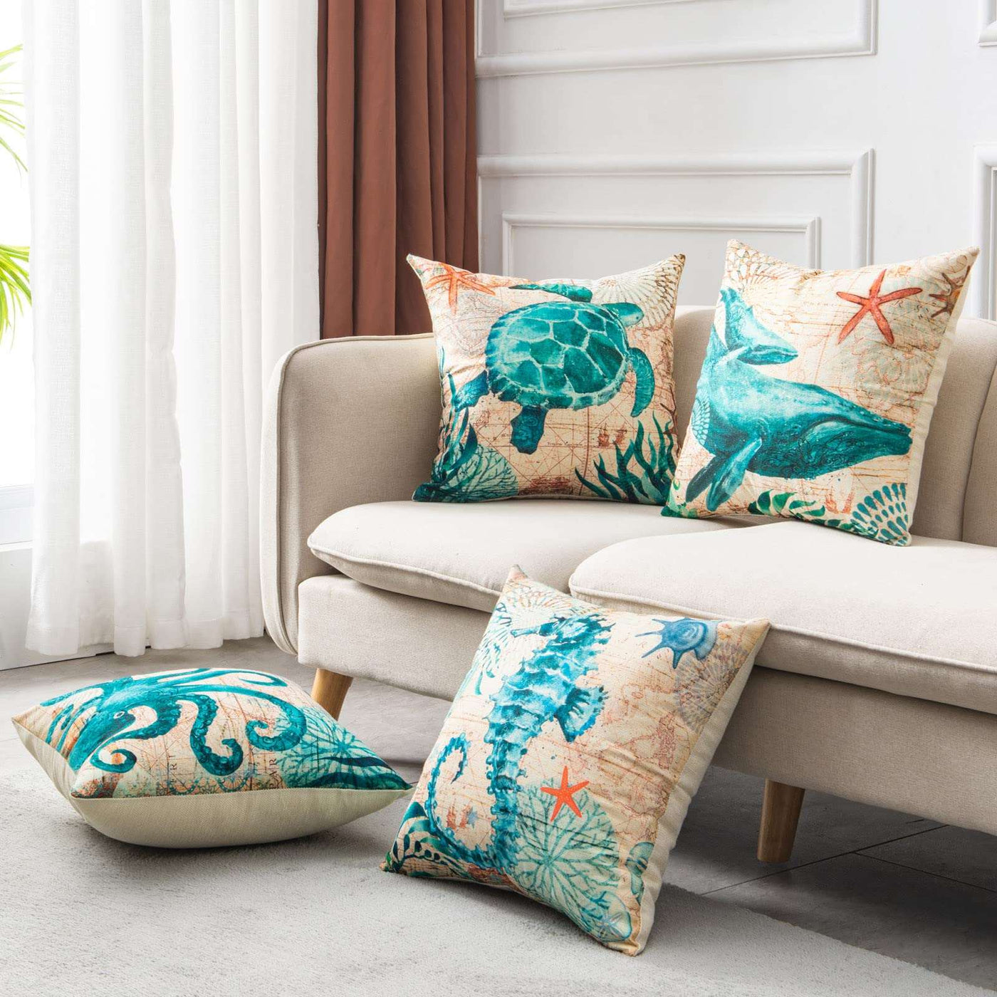 Cushion Covers Sea Turtle Printed Throw Pillow Cases For Home Decor Sofa Chair Seat - Carvan Mart