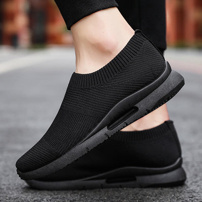 Comfortable Men's Breathable Mesh Casual Sneakers with Flat Heels - Black - Men's Sneakers - Carvan Mart