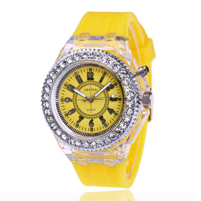 LED Luminous Watches Geneva Women Quartz Watch Women Ladies Silicone Bracelet Watches - Yellow - Women's Watches - Carvan Mart