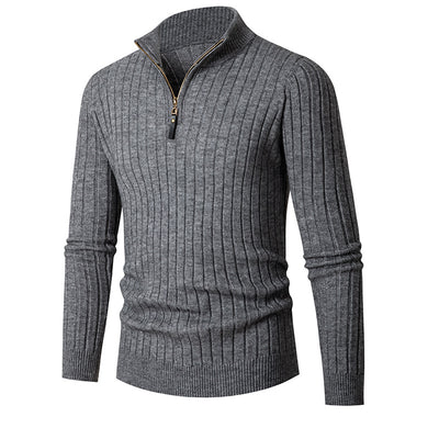 Men's Long-sleeved Half-turtleneck Zip-up Sweater - Dark Grey - Men's Sweaters - Carvan Mart