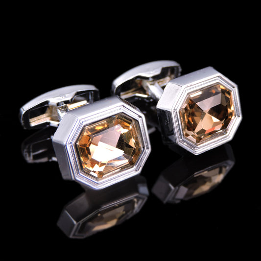 Silver Geometric Orange Crystal Cufflinks - Carvan Mart Ltd