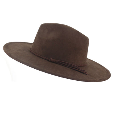 Jazz Women's 10cm Brim Suede Peach Top Tassel Hat - Coffee M56 58cm - Women's Hats & Caps - Carvan Mart