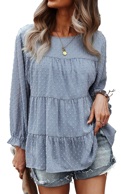 Loose Chiffon Shirt Round Neck Ruffle Women's Top - Carvan Mart