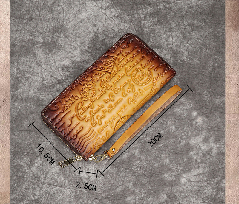 First Layer Cowhide Embossed Vintage Clutch Women's Wallet - Carvan Mart