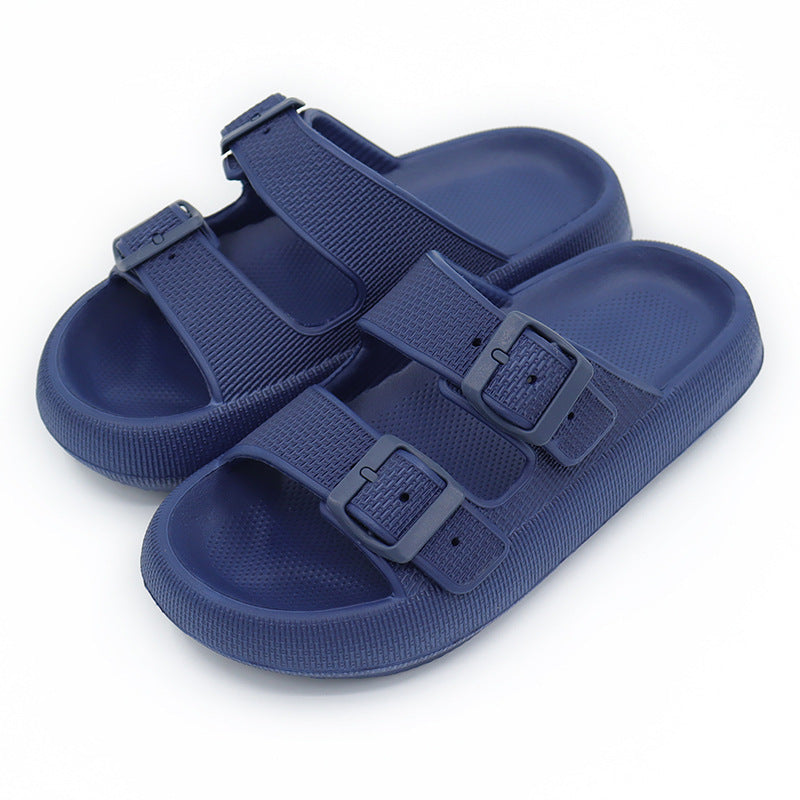 Platform Slippers Women's Summer Buckle Outdoor Wear Soft Bottom Sandals - Navy Blue - Women's Slippers - Carvan Mart