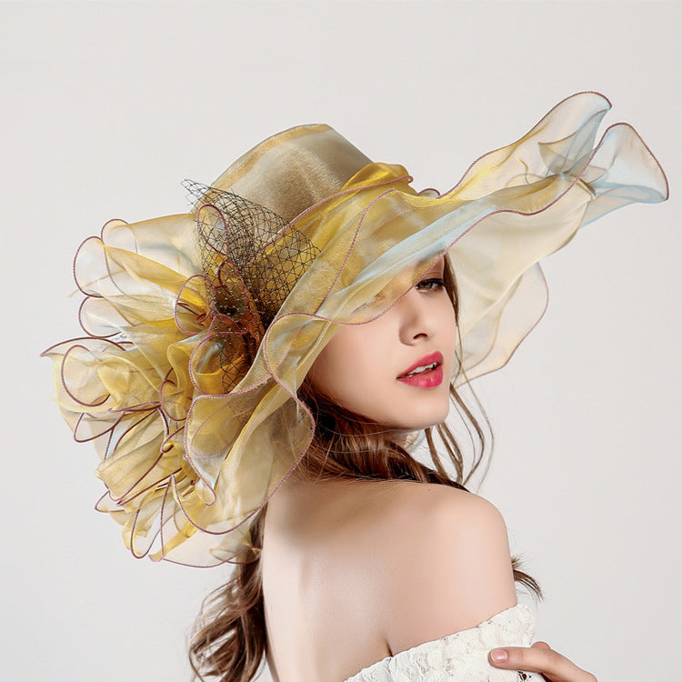 Fascinator Hat UV Protection Organza Fashion Mesh Hat - Gold One size - Women's Hats & Caps - Carvan Mart