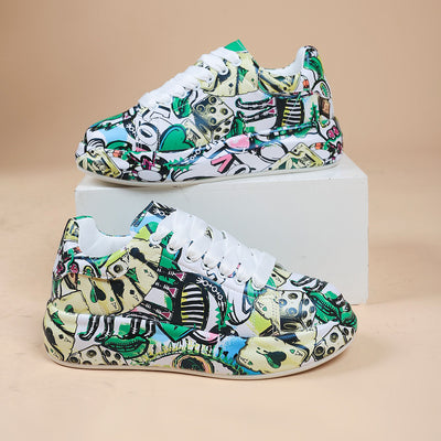 Hand-Painted Women's Cartoon Graffiti Sneakers - Vibrant Casual Shoes - - Women's Shoes - Carvan Mart