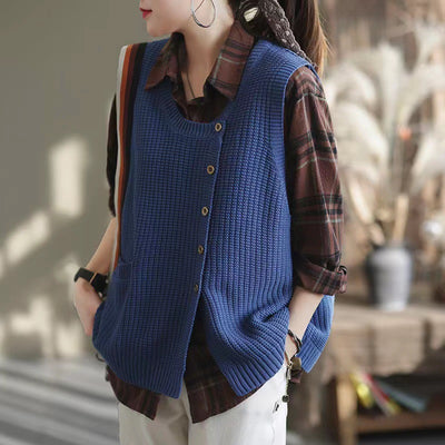 Women's Knitted Vest Loose Fashion - Blue Free Size - Women's Coats & Jackets - Carvan Mart