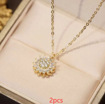 Rotatable Sunflower Necklace Full Of Diamonds Necklace - Carvan Mart