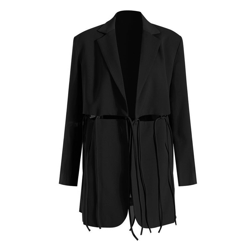 Solid Color Suit Coat Women's Clothing - Black - Women's Coats & Jackets - Carvan Mart