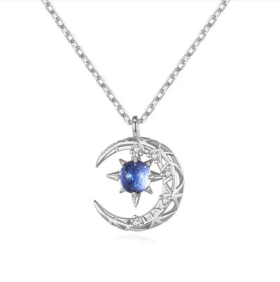 Female Trendy Necklace Explosive Style Star And Moon Necklace - Silver - Necklaces - Carvan Mart