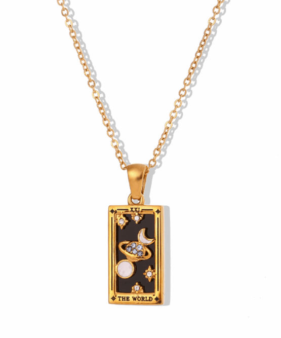 Fashion Tarot Necklace With Rhinestones Diamond Set Pendant Rectangular Drip Necklace Jewelry - The World Gold - Necklaces - Carvan Mart