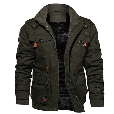 Men Winter Fleece Jacket Warm Hooded Coat Thermal Thick Outerwear Military Jacket - Carvan Mart