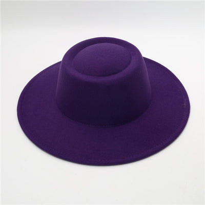 Retro Fedora 8cm Wide Brim Solid Color Concave-convex Dome Woolen Hat - Purple Average Size - Men's Hats & Caps - Carvan Mart