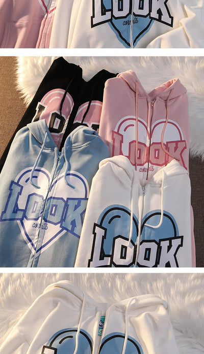 Polyester Fiber Hooded Sweater Students Korean Style Loose Design Couple Coat - - Women Hoodies & Sweatshirts - Carvan Mart