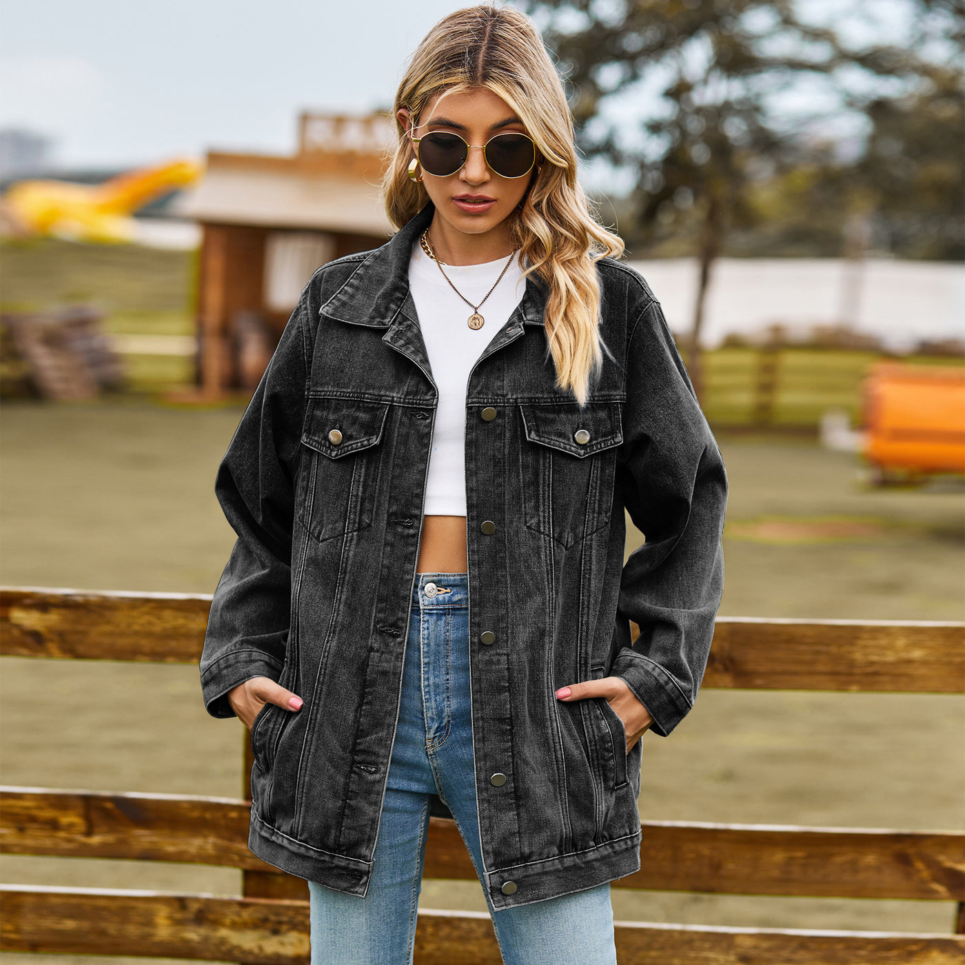 Versatile Classic Retro Classic Loose Denim Jacket - Black Gray - Women's Coats & Jackets - Carvan Mart