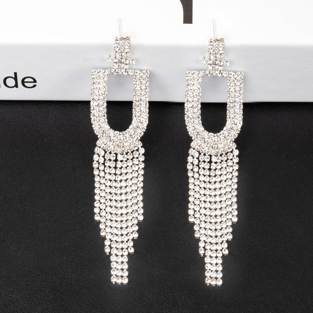 Fashion Jewelry 925 Silver Needle Ornaments Rhinestone Letter B Earrings Banquet Tassel Ear Ornaments Earrings - Silver U - Earrings - Carvan Mart