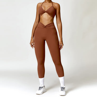 Camisole Yoga Suit Women Quick-drying Beauty Back Fitness Sports Suit - Sugar Brown Suit - Active Attire - Carvan Mart