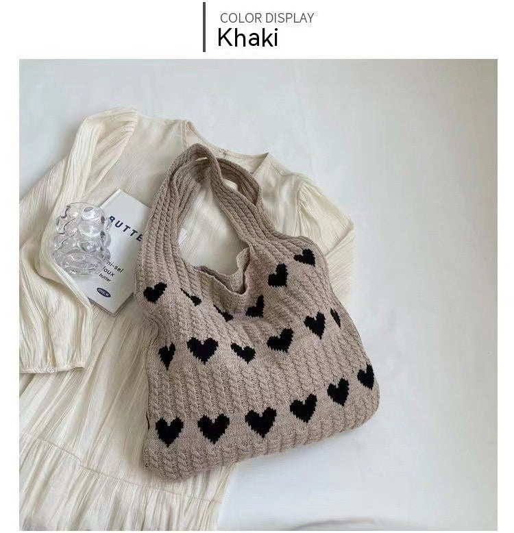 Valentine Tote Bag Large Capacity Knitted Woven Shoulder Bag - - Gift - Carvan Mart