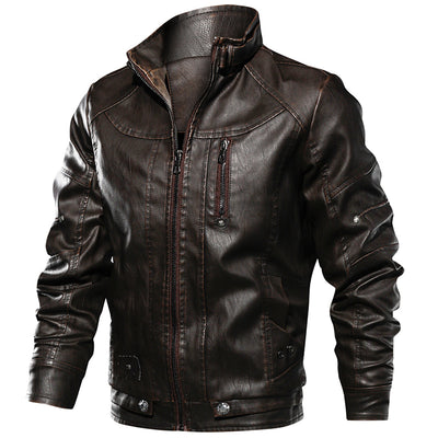 Men PU Leather Jacket Thick Motorcycle Leather Jacket Fashion Vintage Fit Coat - - Leather & Suede - Carvan Mart
