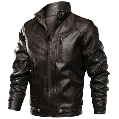 Men PU Leather Jacket Thick Motorcycle Leather Jacket Fashion Vintage Fit Coat - Carvan Mart