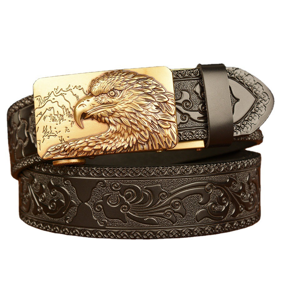 Self-buckled Men's Belt Leather Personalized Carved Casual Jeans - Carvan Mart