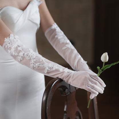 Elegant White Lace Wedding Dress Dinner Mesh Gloves - Carvan Mart Ltd