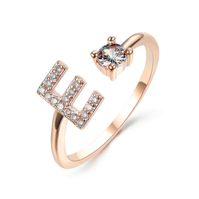 Letter Ring Fashion Jewelry Elegant Rings - Rose gold E - Women's Rings - Carvan Mart