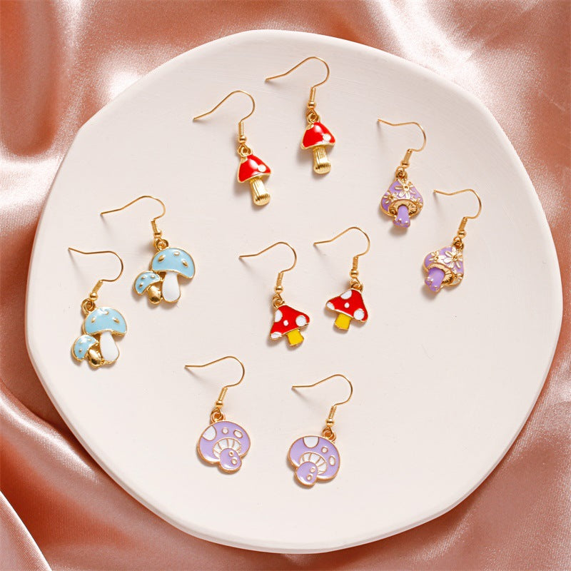 Color Drop Oil Small Mushroom Alloy Earrings - - Earrings - Carvan Mart