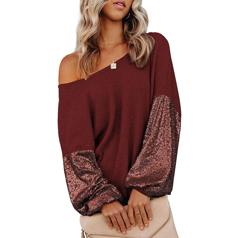 Sequined European And American Design Backless Waffle Knitted Sweater - Carvan Mart