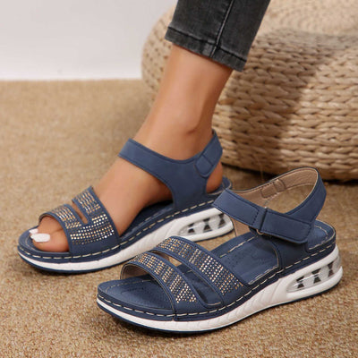 Rhinestone Wedges Sandals Air Cushion Beach Roman Sandals For Women - Blue - Women's Sandals - Carvan Mart