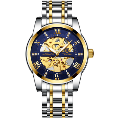 Men''s Fashion Watch Fashion Automatic Mechanical Watch Hollow Watch Watch Waterproof Men''s Watch - Inter Gold Blue - Men's Watches - Carvan Mart