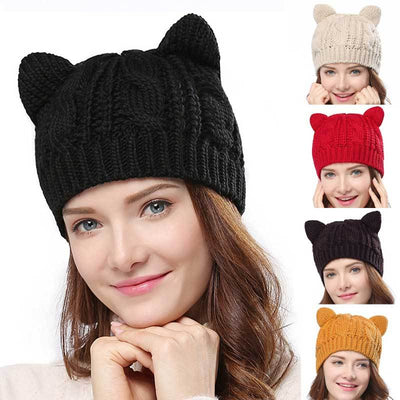 Hand Made 3D Cute Knitted Cat Ear Beanie For Winter - Carvan Mart