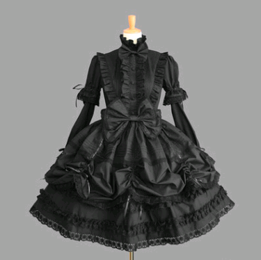 Lolita Dress with Lace Trim and Bowknot for Cosplay and Parties - Black - Prom Dresses - Carvan Mart