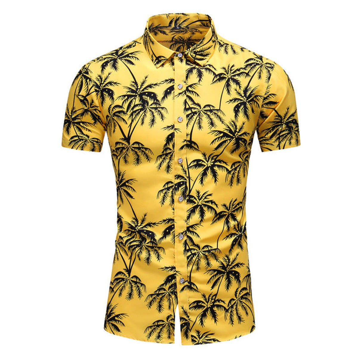 Men's Hawaiian Printed Shirts Slim Short Sleeve Shirt - Yellow - Men's Shirts - Carvan Mart