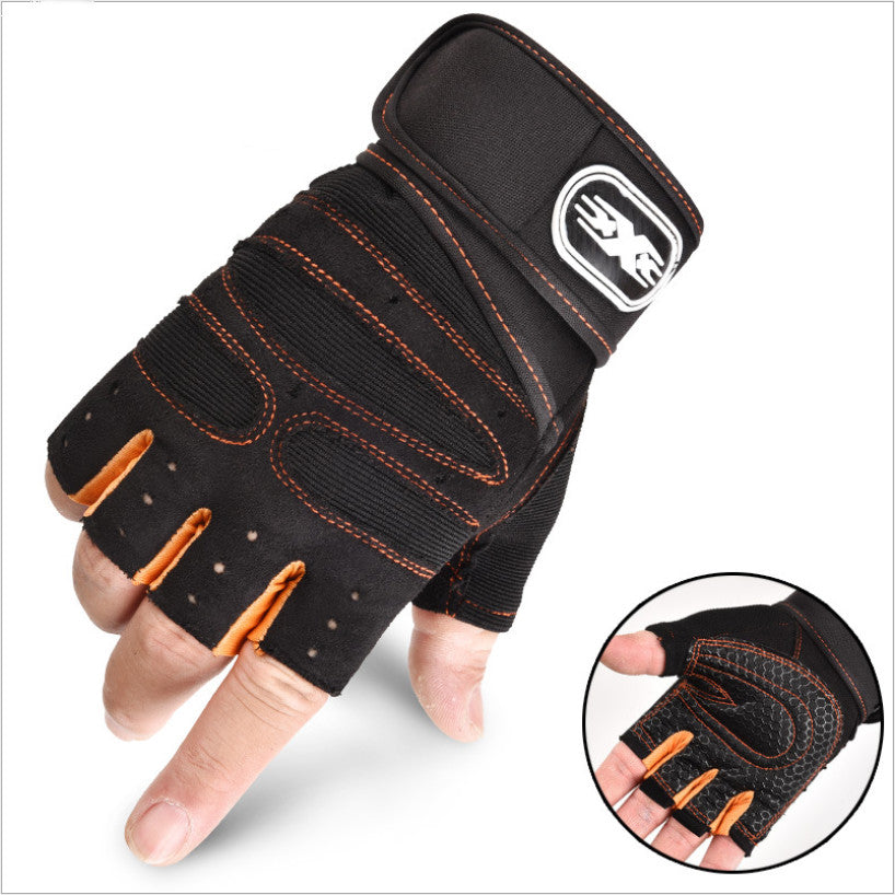 Cycling Gloves Half Finger Breathable Elastic Outdoor Bike Bicycle Riding Fitness Glove Accessories - Orange and black - Men's Gloves - Carvan Mart