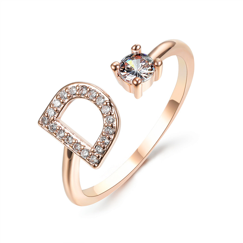 Letter Ring Fashion Jewelry Elegant Rings - Rose gold D - Women's Rings - Carvan Mart