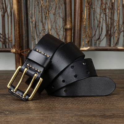 Men's First Layer Cowhide Vintage Brass Buckle Belt - Carvan Mart