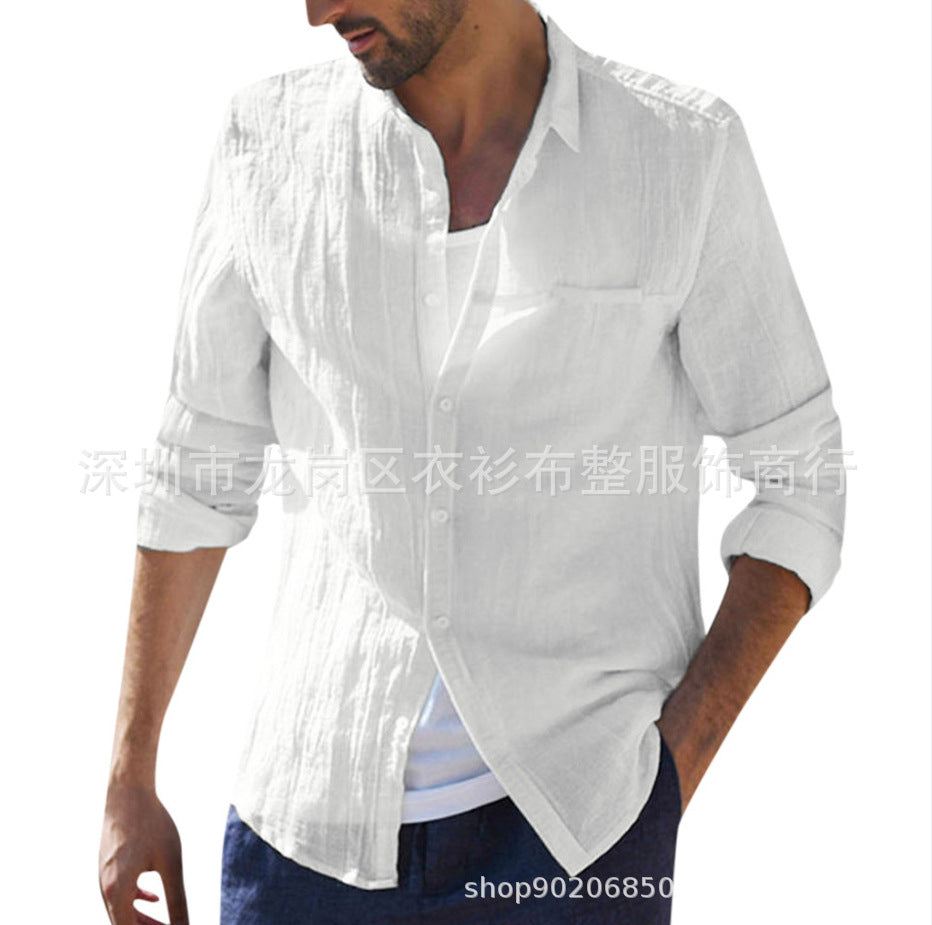 Cotton Cardigan Long Sleeve Shirt For Men - White - Men's Shirts - Carvan Mart