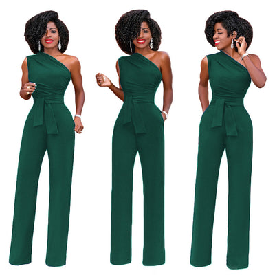 Sleeveless Calotte Jumpsuit Slant Collar Button up Jumpsuit - Green - Jumpsuits & Rompers - Carvan Mart