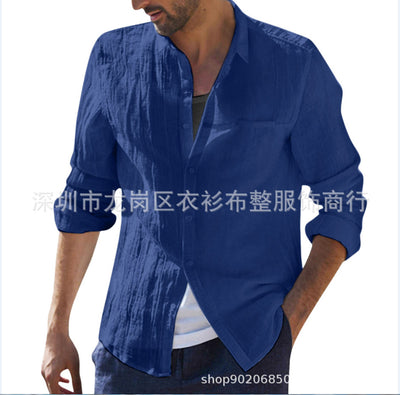 Cotton Cardigan Long Sleeve Shirt For Men - Dark Blue - Men's Shirts - Carvan Mart