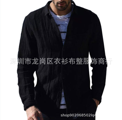 Cotton Cardigan Long Sleeve Shirt For Men - Black - Men's Shirts - Carvan Mart