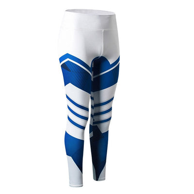 High Waist Reflective Yoga Pants for Women - Workout, Running, Printed Leggings - Blue - Leggings - Carvan Mart