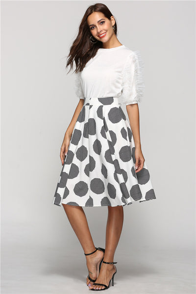 Large Polka Dot Round Slim Fit Mid-Length Skirt With Large Hem - Carvan Mart