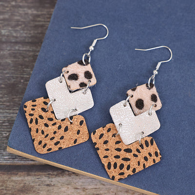 Vintage Leopard Print Stitching Leather Earrings - 3011 - Earrings - Carvan Mart